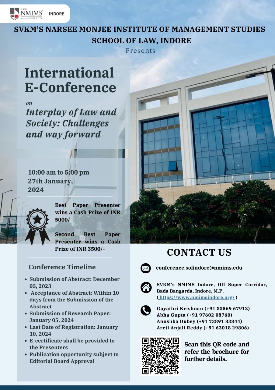International E-Conference on Interplay of Law and Society: Challenges and way forward! by SVKM, NMIMS University!