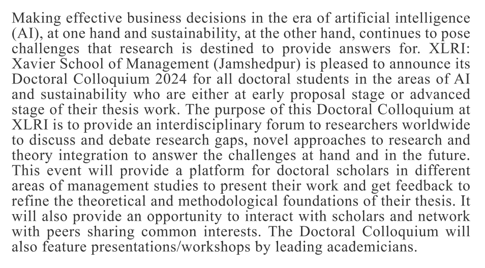 XLRI Jamshedpur Doctoral Colloquium 2024! 8th10th April 2024! Apply now!